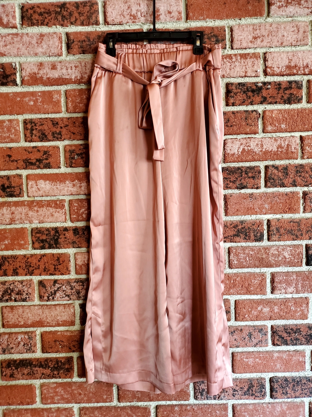 Joie Blush Pink Satin Silky Wide-Leg Pants with Tie Waist
